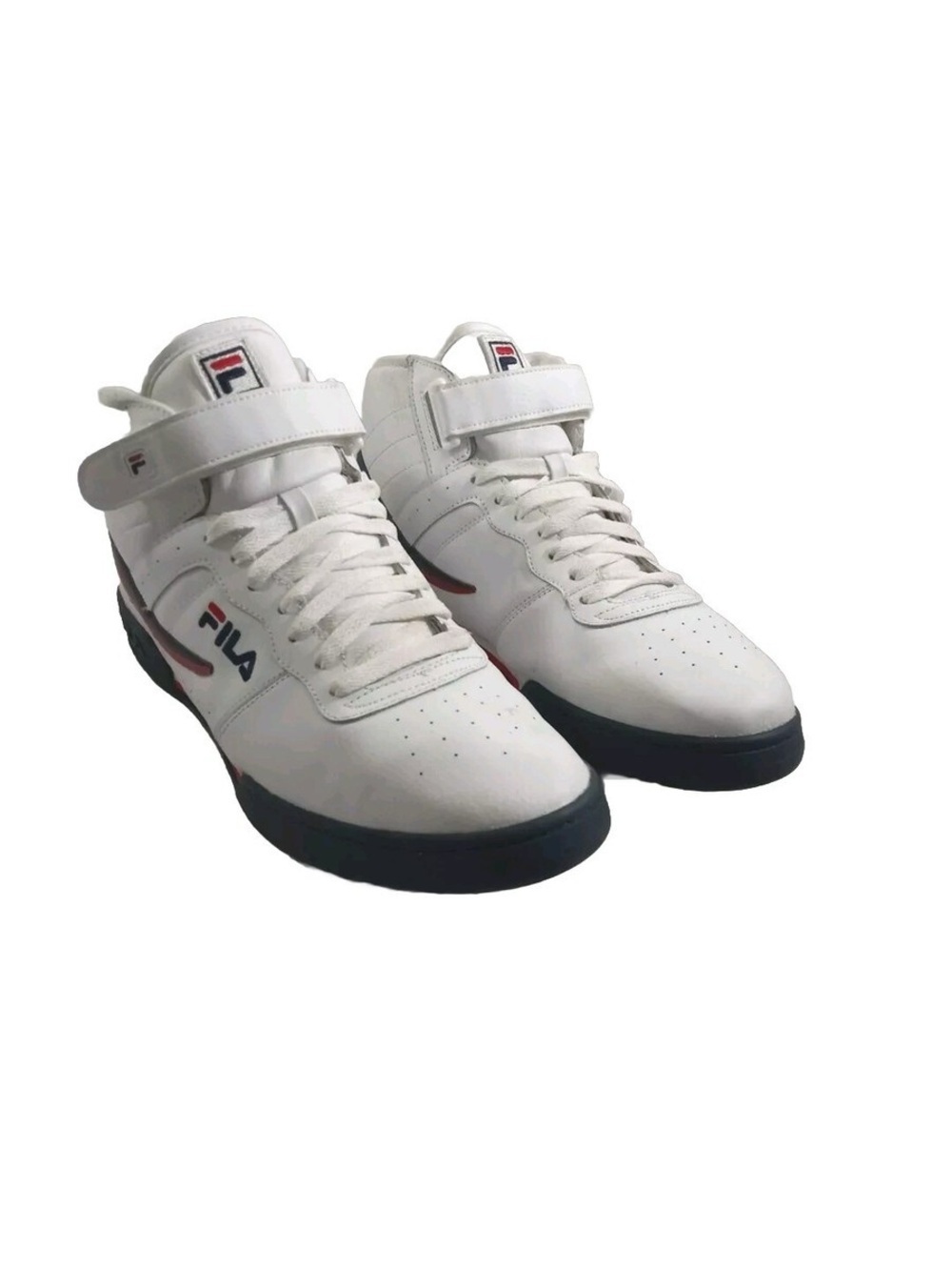 Fila White High-Top Sneakers with Black Soles and Red Accents
